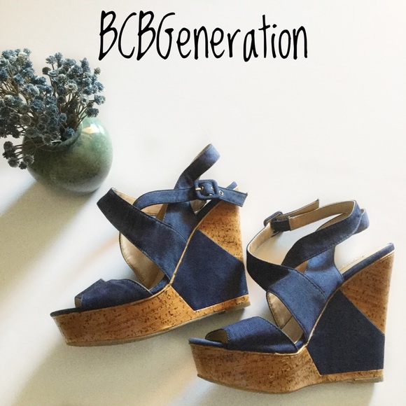 BCBGeneration Shoes - BCBGeneration Blue Wrap Cork Wedges